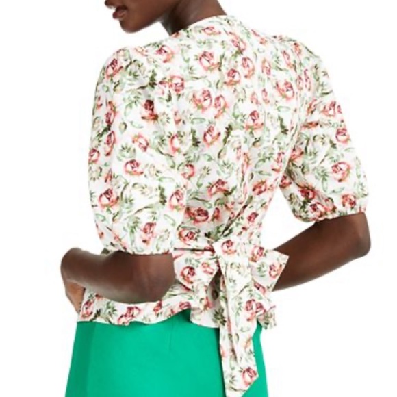 INC Floral Puff-Sleeve Wrap Top, - Picture 1 of 3